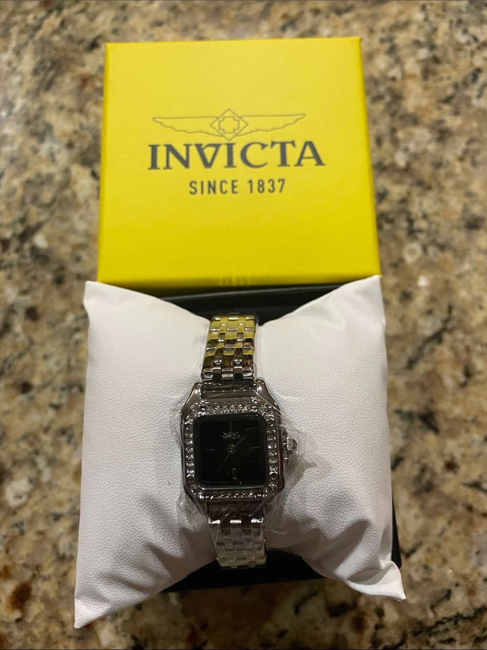 Invicta Celestial Silver Tone Watch with Black Dial and Crystal Accents